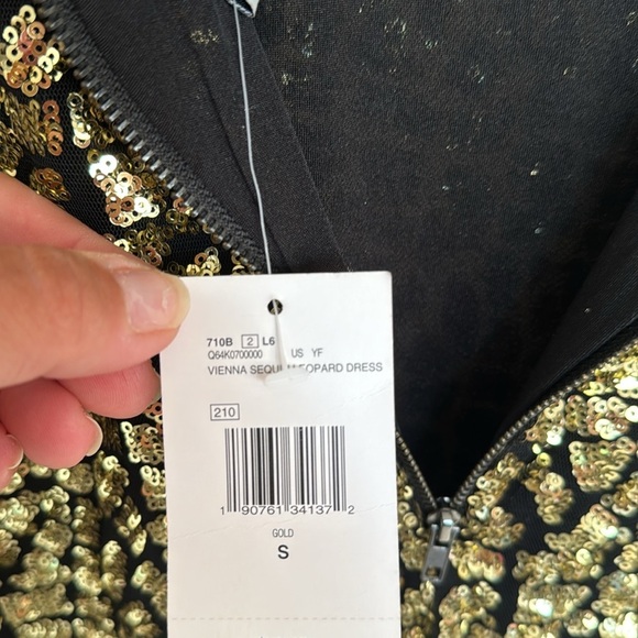 Guess dress Black Gold Sequin Vienna leopard dress lined small NeW party - Picture 6 of 7